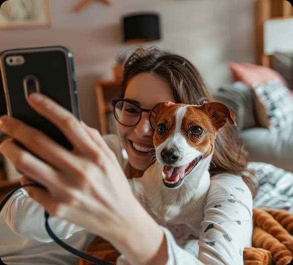 Woman with dog taking selfie